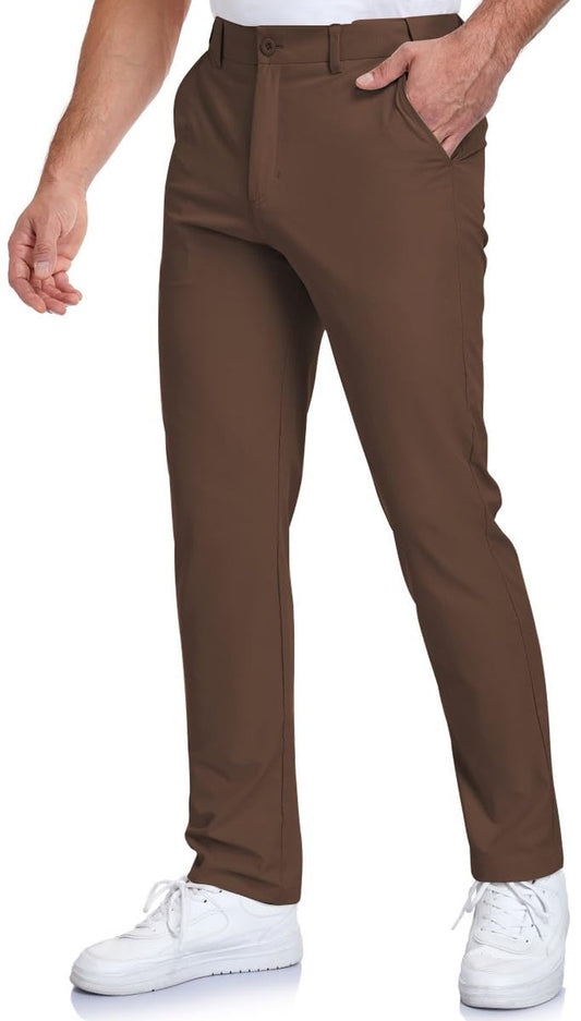 SPOSULEI Men's Golf Pants Lightweight Quick Dry Dress Business Pants with 4 Pockets Stretch Chino Slacks Pants Brown 32Wx32L