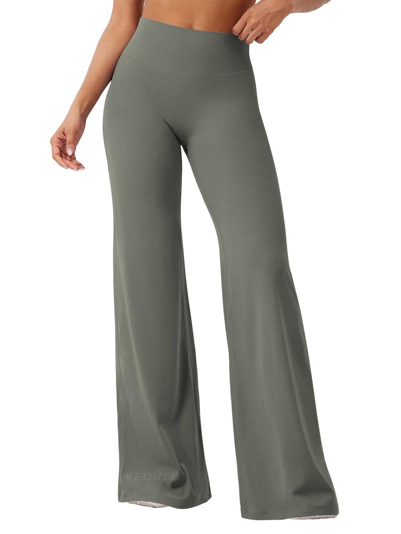 YEOREO Workout Leggings Womens No Front Seam Straight Leggings 35" High Waist Buttery Eddiy Gym Yoga Pants Gray Green XL