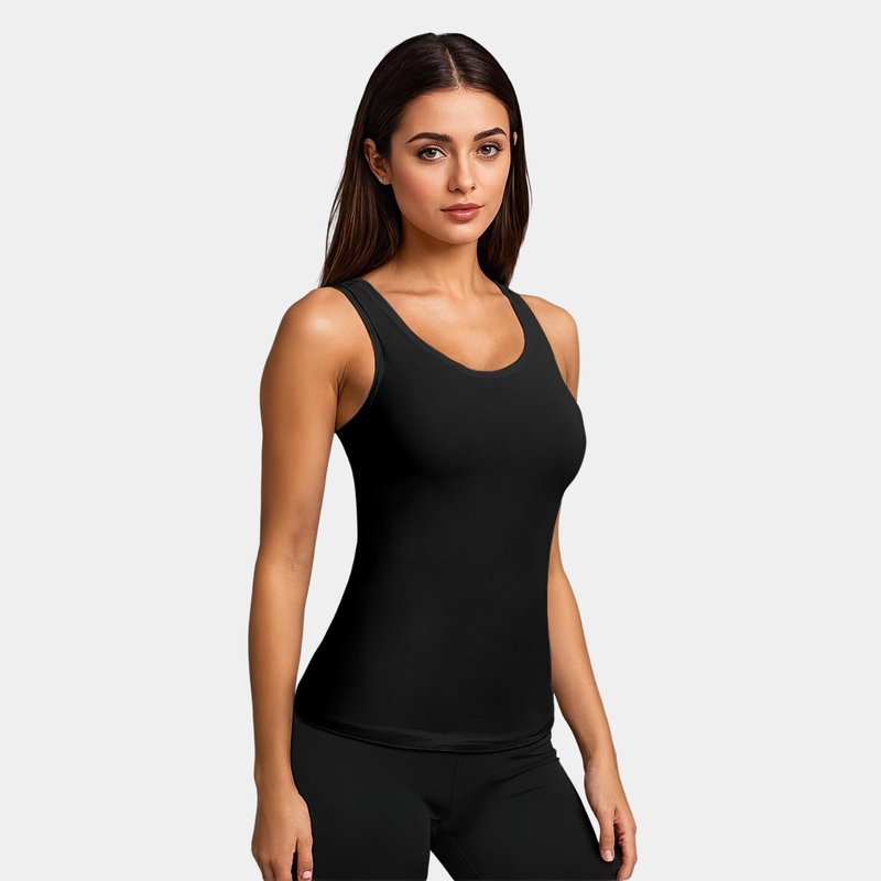Rupa Jon Women's Camisole Tank Top Soft Cotton Blend Stretch Cami |Pack of 3| Lightweight Tank Sleepwear Loungewear | Black-L