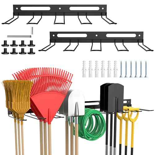Garage Wall-Mounted Rack, Tool Storage Rack, Garden Tool Rack, Hanging Storage Rack for Yard Tools, Anti-Rust - Easy Installation (2-Pack)