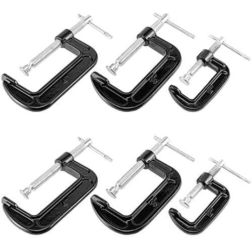 6 PCS 3 Size C-clamp Set, 2" 3" 4" Small C Clamps, Mini G Clamps for Woodworking or Metal Workpiece, Black