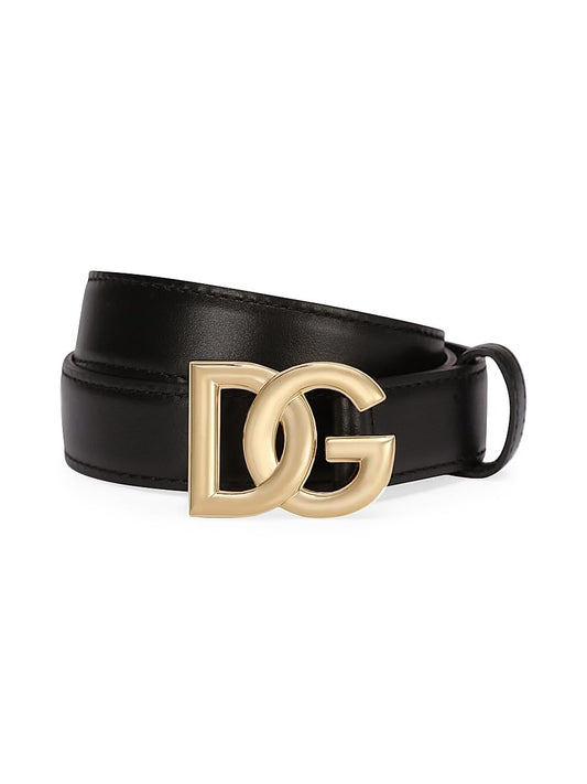 Dolce&Gabbana, DG Logo Buckle Leather Belt, X-Small, 70 (28''), Nero