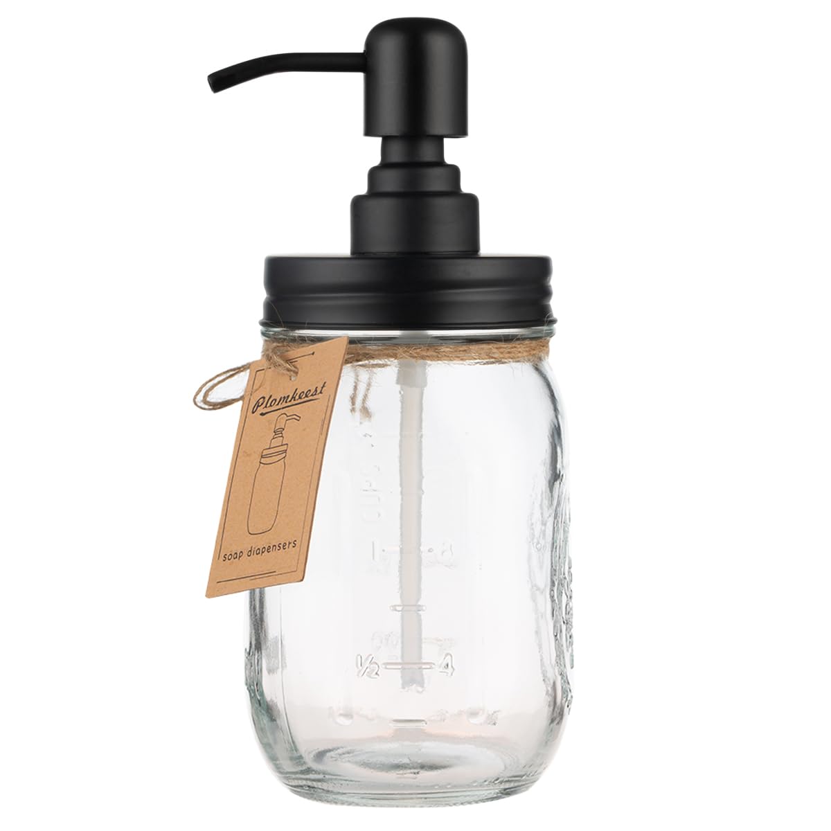 Plomkeest 16oz Mason Jar Soap Dispenser Clear Glass Jar with Rust Proof Stainless Steel Pump Liquid Soap Dispenser for Bathroom,KitchenDecor Great for Lotions, Liquid Soaps（Black