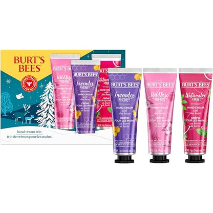 Burt's Bees Christmas Gifts, 3 Body Skincare Stocking Stuffers, Shea Butter Hand Cream Trio Set - Lavender Honey, Watermelon Mint & Wild Rose Berry (3-Pack)