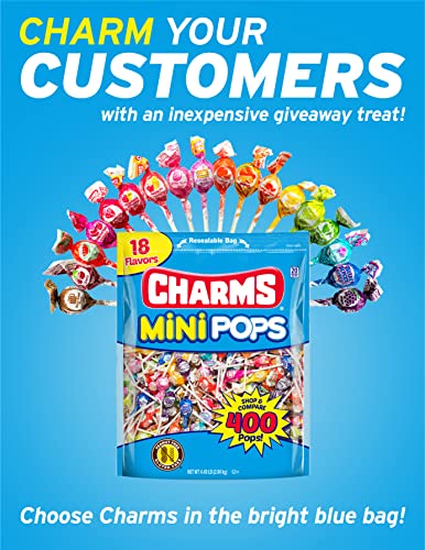 Tootsie Roll Charms Mini Pops - 4.5 lb Bag of Individually Wrapped Fruity Hard Candy Lollipops in 18 Fun Flavors - Peanut and Gluten Free, 400 Count, Packaging May Vary