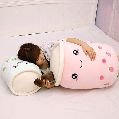 AMOZO Cute Cartoon Boba Milk Tea Soft Plush Doll, Giant Boba Bubble Plushie Stuffed Tea Cup Pillow Gift Toys(Green,35cm)