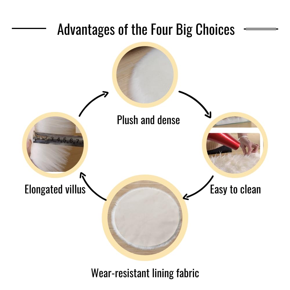 NINGDAN 12 inches Mini Faux Fur Sheepskin Rugs,Fluffy Living Room Carpet Mini Small Size,for Photographing Background of Jewellery,Locker Accessories for Girls,Locker Rug (1 Pcs Round White)