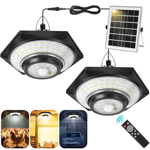 Dual Head Solar Shed Light, Solar Pendant Light Indoor Outdoor, 288 LED 1000LM Lights 5 Modes Motion Sensor with Remote Control for Chicken Coop Barn Patio Gazebo Garage