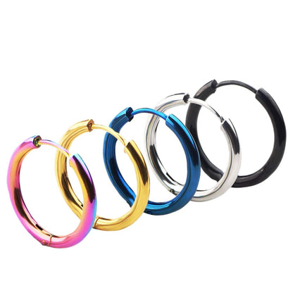 Epoch World 5 Pairs Stainless Steel Huggie Hinged Hoop Earrings for Men Women Boys, Men Earrings Gold, Men Huggie Earrings, Black Earrings Hoop, Small Silver Hoop Earrings Set Piercing Sleeper 15MM