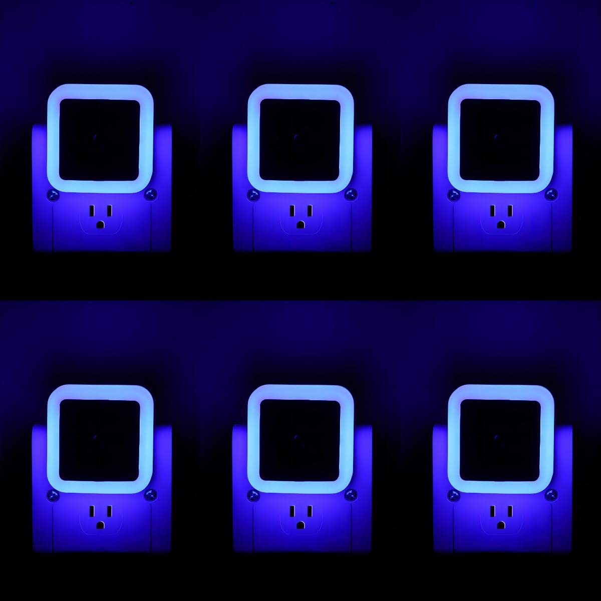 6 Pack Blue LED Night Light Plug in, Dusk to Dawn Sensor Automatic On and Off, Energy Efficient, Soft Glow Kids, Nursery, Bedroom, Bathroom, Hallway, Stairs, Kitchen