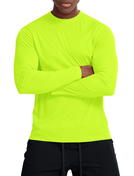Running Shirts for Men Long Sleeve Dry Fit UPF/SPF 50+ (Neon Yellow,L)