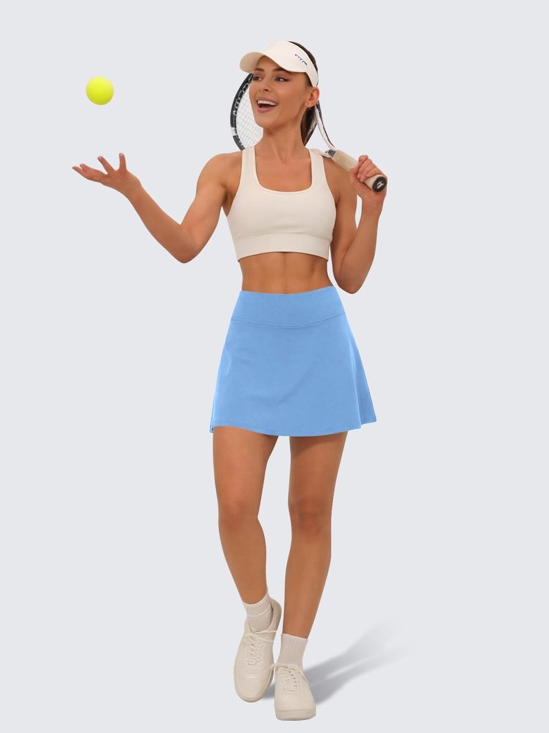 DLOODA Tennis Skirts for Women, Pleated Athletic Skorts High Waisted Golf Skirts with Pockets Shorts Workout Pickleball Sky Blue