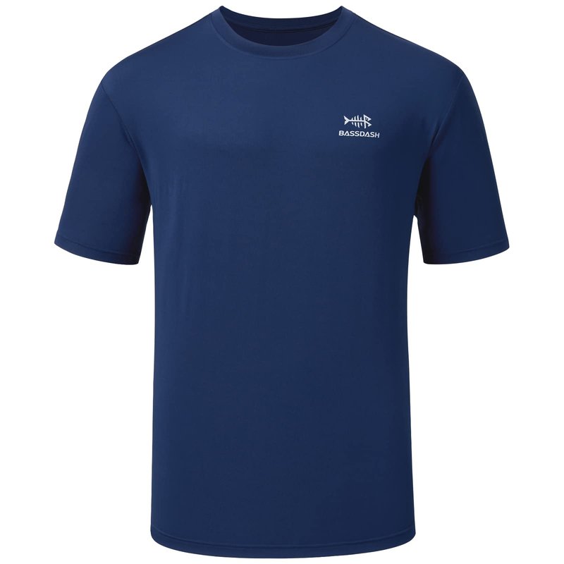 BASSDASH Men’s UPF 50+ Short Sleeve Fishing Shirts Performance Cooling UV Sun Protection Hiking T-Shirts Dark Blue