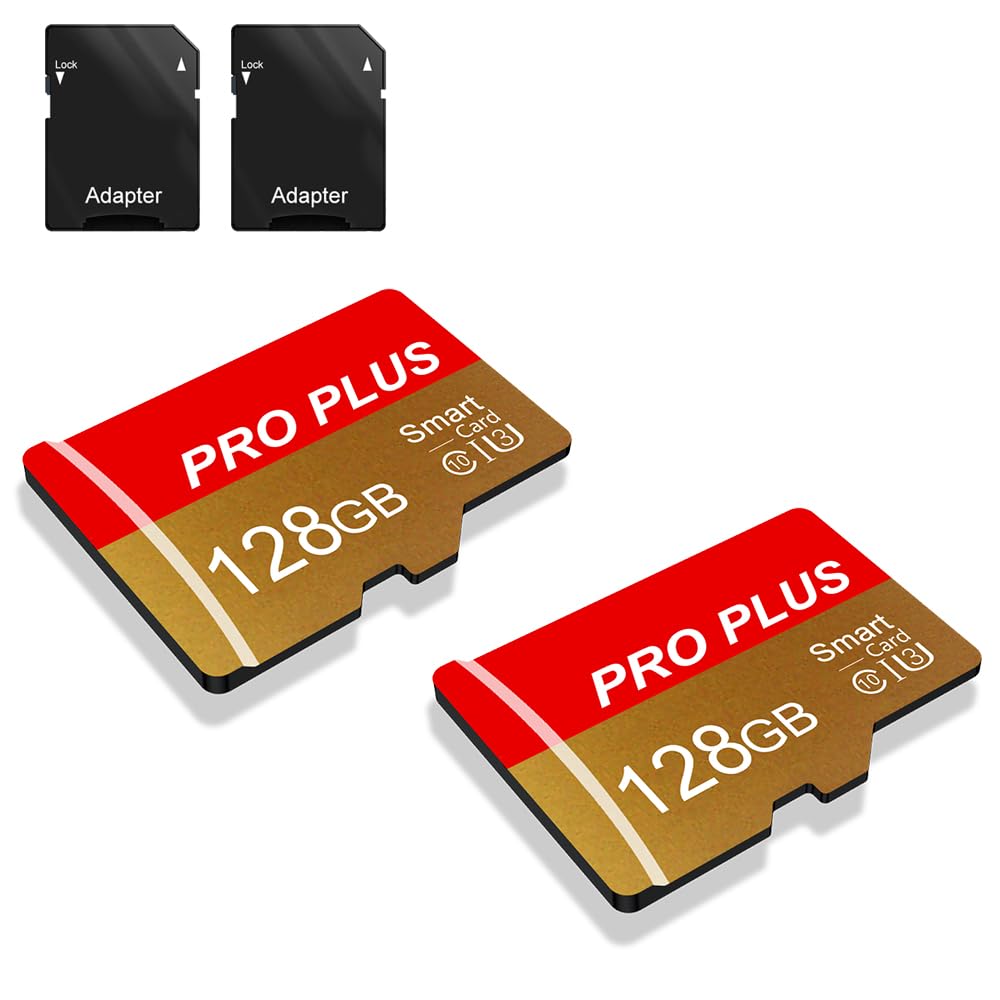 2 Pack TF Card 128GB with Adapter, High Speed Memory Card, UHS-I C10 A1 Memory TF Card for Tablet/Mobile Phone/Camera/Car Audio/Game Console (TF162 Red Gold 128GB)