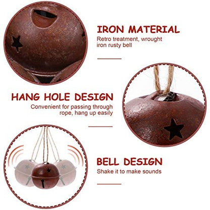 SUPVOX 12pcs Rusty Metal Bells Christmas Jingle Bells with Star Cutouts for Christmas Holiday Craft Decorations (40mm) (12)