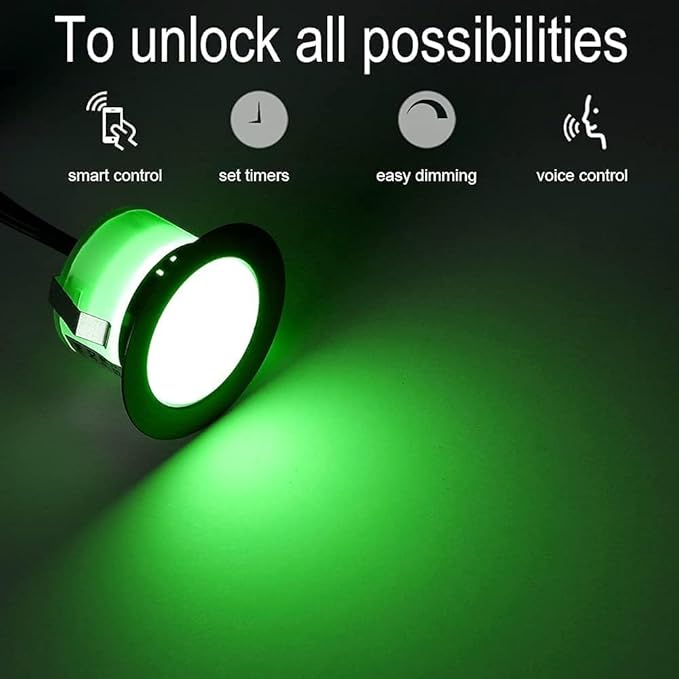 Smart LED Deck Light Kits - 10 Pack of 1.22" Low Voltage Recessed RGB Steps Lights, IP67 Waterproof Outdoor Landscape Lighting for Deck, Floors & Pathways, Compatible with Alexa & Google Assistant