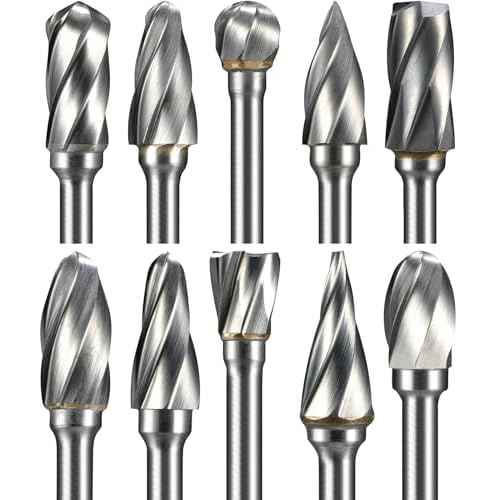 10 Pcs Carbide Burr Set 1/8" Shank Compatible with Dremel Bits Aluminum Cut (Wide-Flute Cut) Rotary Tools Attachment Kit Rasp Drill Accessories Metal Wood Stone Steel Grinding Carving Cutting