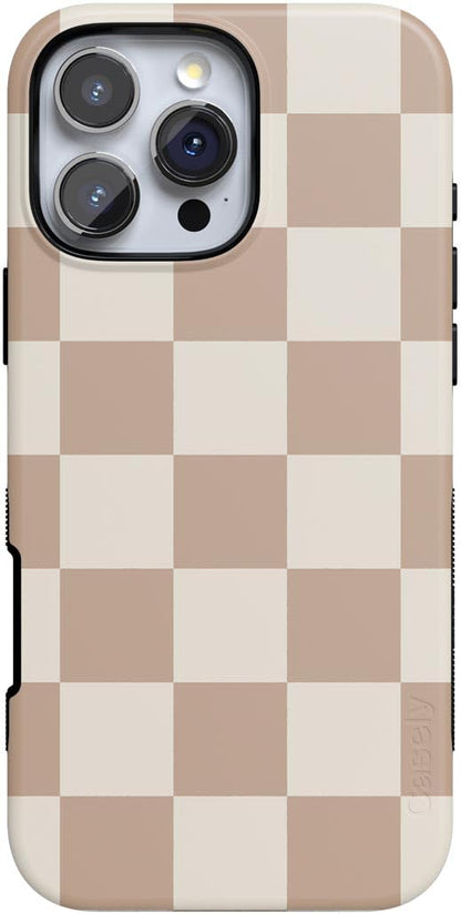 Casely iPhone 16 Pro Case | Fit Check | Neutral Checkerboard | Compatible with MagSafe | Bold Protective Design