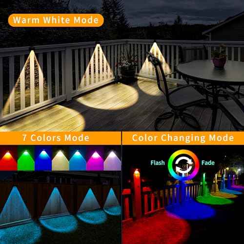 Solar Fence Lights Outdoor Waterproof, Solar Powered Fence Lights with Warm White & RGB Modes, Outdoor Wall Light Fixtures for Backyard, Patio, Deck Railing, Pool, Wall (WRGB 8 Pack)