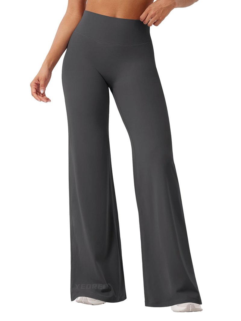 YEOREO Workout Leggings Womens No Front Seam Straight Leggings 33" High Waist Buttery Eddiy Gym Yoga Pants Dark Gray XL