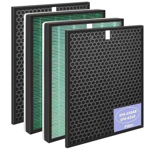 SPA-550A Filter Replacement Compatible With Rabbit Air BioGS 2.0 Air Purifiers, Model SPA-550A and SPA-625A, 2 True HEPA(H13) Filters + 2 Activated carbon Filters