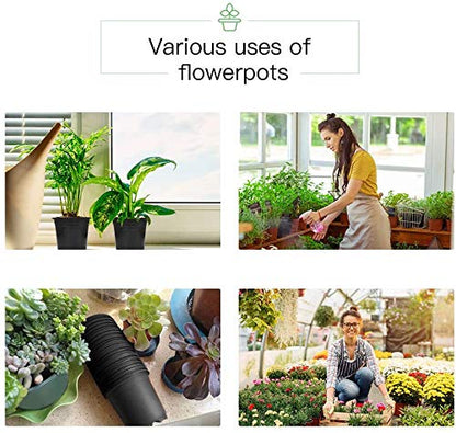 KAHEIGN 50Pcs 15cm Plastic Plant Flower Pots Lightweight Seed Starting Pots Nursery Seedlings Pots Flower Plant Container (15 x 13cm, Black)