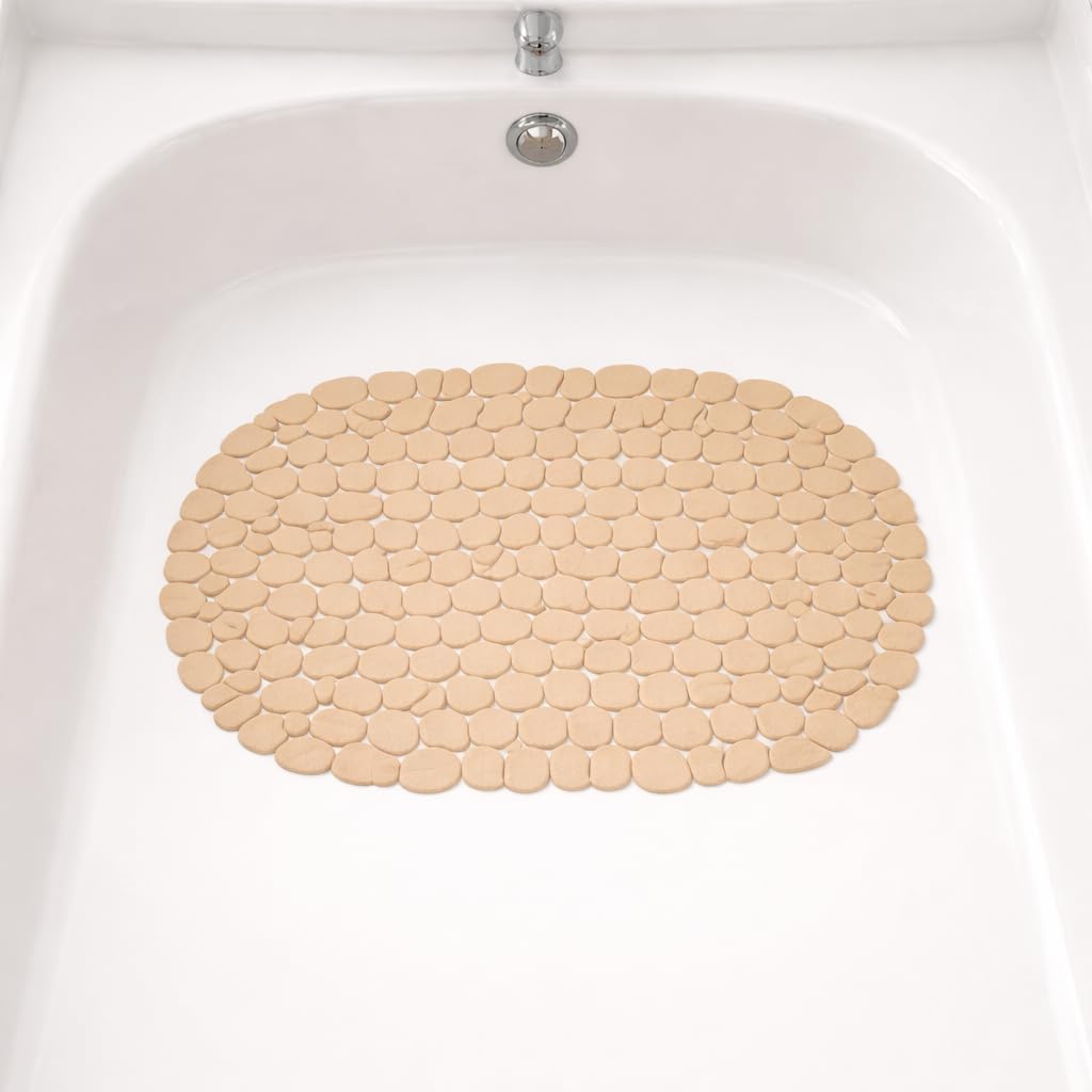 Dependable Industries Inc. Essentials Nonslip PVC Pebble Style Bathmat Shower Bathtub with Suction Cups 27" x 15" Textured for Secure Footing Oval (Brown)