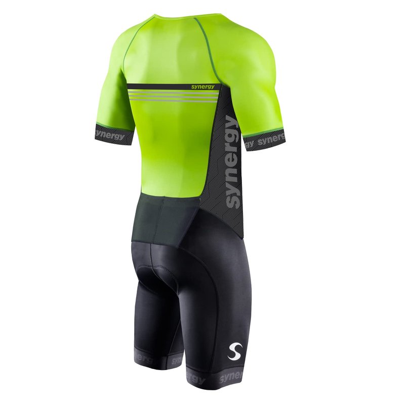 Synergy Cycling Skinsuit - Men's Pro Short Sleeve Tri Suit (Neon Lime/Steel, XX-Large)