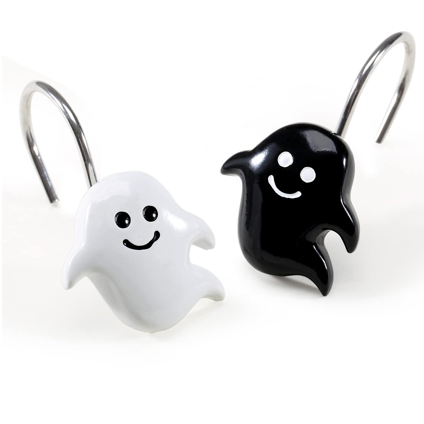 CHICTIE Halloween Shower Curtain Hooks, Black White Nightmare Decorative Shower Rings for Bathroom Shower Curtains Rods,Set of 12 Premium Rust-Resistant Shower Hooks Hangers Cute Spooky Design