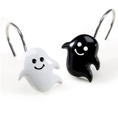 CHICTIE Halloween Shower Curtain Hooks, Black White Nightmare Decorative Shower Rings for Bathroom Shower Curtains Rods,Set of 12 Premium Rust-Resistant Shower Hooks Hangers Cute Spooky Design