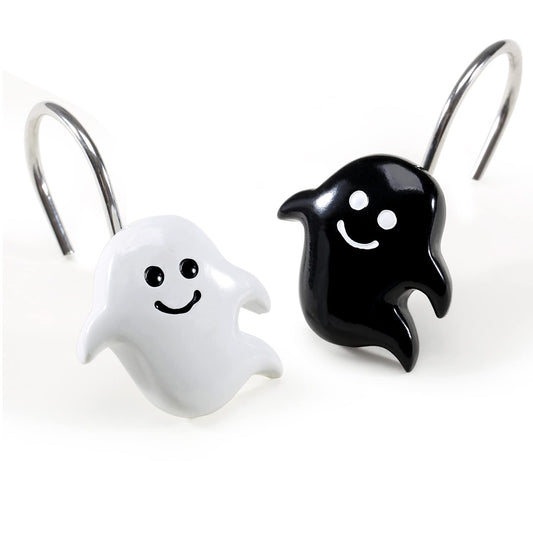 CHICTIE Halloween Shower Curtain Hooks, Black White Nightmare Decorative Shower Rings for Bathroom Shower Curtains Rods,Set of 12 Premium Rust-Resistant Shower Hooks Hangers Cute Spooky Design