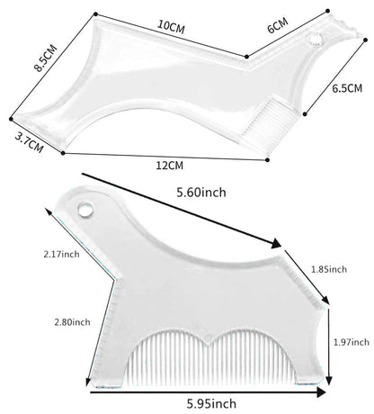 2PCS Men's Beard Shaping Tool Template, Beard Guide Shaper with Inbuilt Comb, Multi-liner Edges Shave for Curve/Straight/Neckline/Goatee/Sideburns (Clear-2pcs)