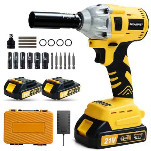 Cordless Impact Wrench 258Ft-lb (350N.m), Electric Driver for Car Tires and Home,1/2" Impact Gun with 2 Batteries and 6 Sockets, Yellow