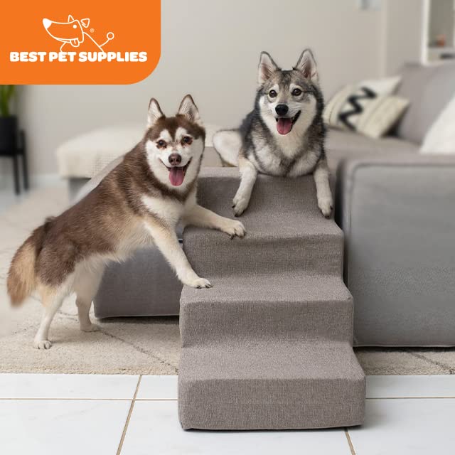 Best Pet Supplies Dog Stairs & Steps - Foam Steps for Small Dogs & Cats, Non-Slip Indoor Balanced Pet Step Support, Dog Ramp, No Assembly, Ash Gray Linen, 4-Step (18-inch Height).
