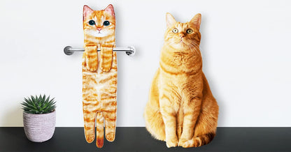 Funny Hand Towels - Cute Cat Decor Hanging Washcloths & Face Towels - Super Absorbent Soft - Housewarming, Birthday, Christmas Gifts for Women Cat Lovers - Orange