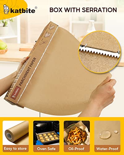 Katbite Parchment Paper Heavy Duty Unbleached Baking Parchment Roll, 38CM x 74M, Non Stick Baking Paper Roll for Baking, Cooking, Freezing, for Oven, Kitchen, Air Fryer, Freezer, Pastry