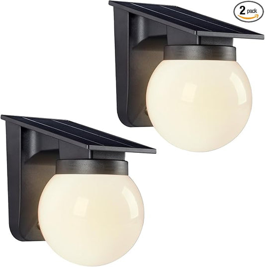 Solar Wall Lights Outdoor, 2 Pack, 3 Lighting Modes, IP65 Waterproof, Wireless Solar Powered LED Lights for Backyard, Garden, Fence, Patio, Front Door - Bright & Durable Outdoor Lighting