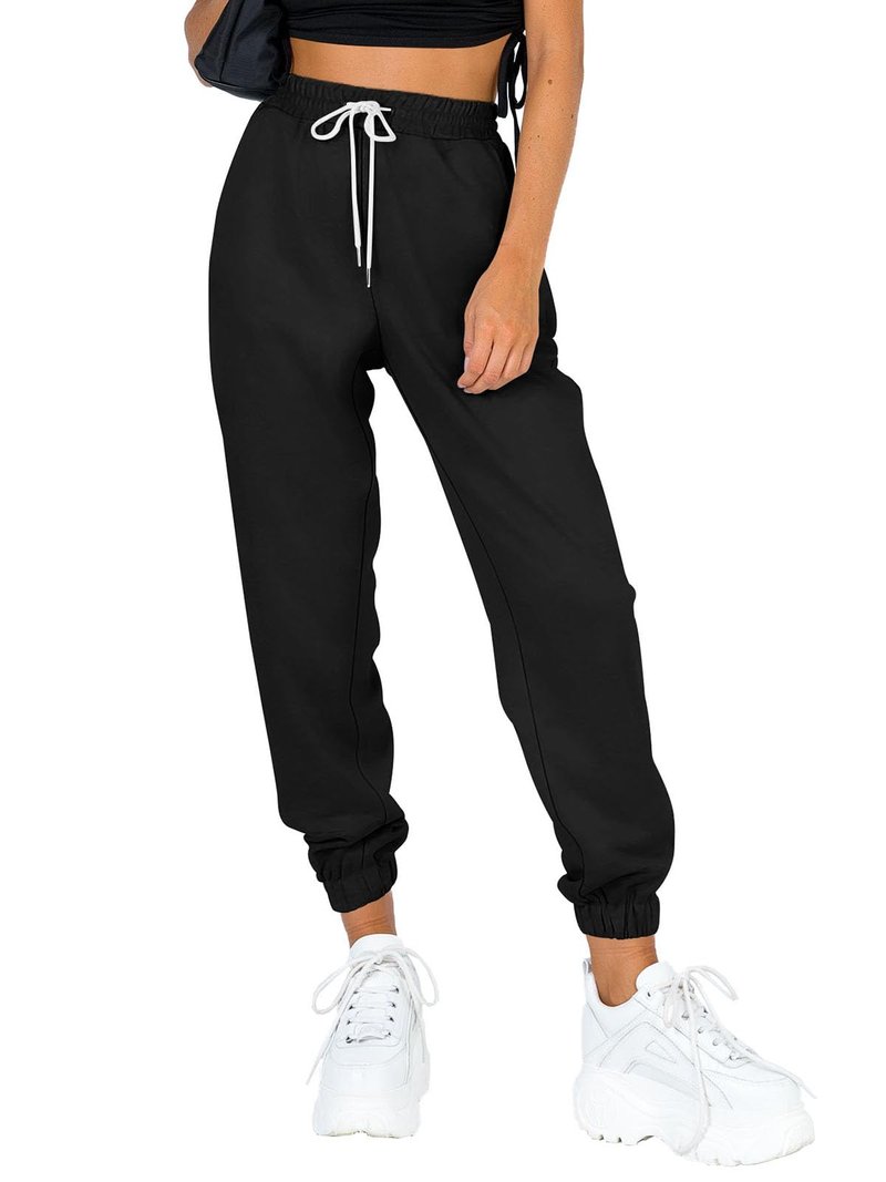 AUTOMET Women's Cinch Bottom Sweatpants Athletic Joggers Lounge Pants with Pockets Black M