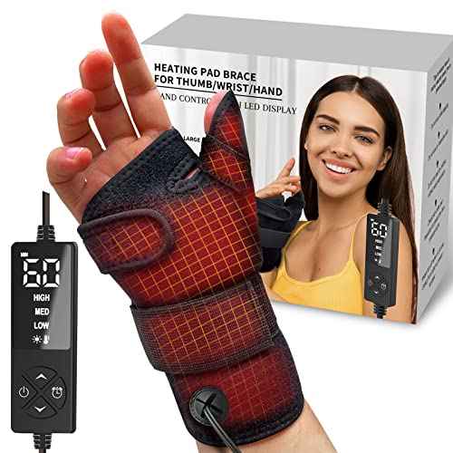 sticro Wrist Thumb Brace Heating Pad for Arthritis and Carpal Tunnel Relief, Hand Heating Pad for Sprains Trigger Thumb, Tendonitis Pain Relief - Left Right Hand (S/M)