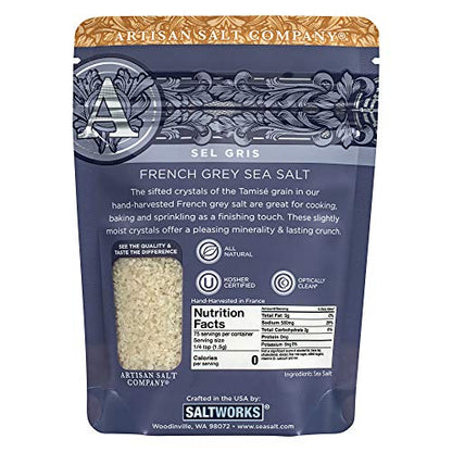 Artisan Salt Company Sel Gris French Grey Sea Salt, Tamisé Grain, Zip-Top Pouch, 4 Ounce