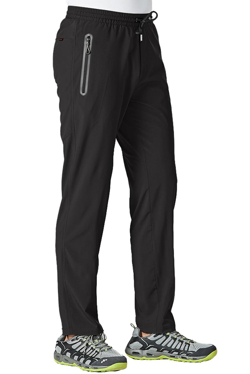 TBMPOY Men's Travel Hiking Pants Lightweight Athletic Pant Quick Dry Windbreaker Fishing Running Active Jogger Black L