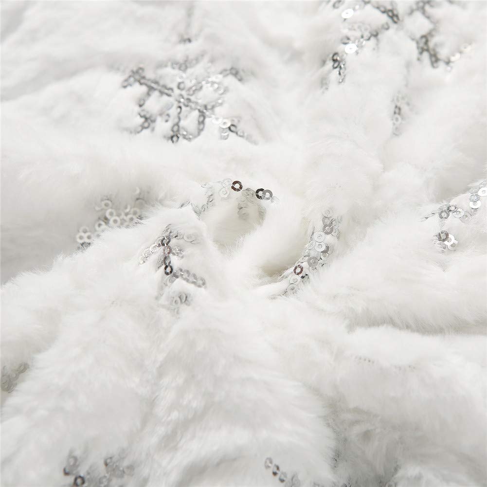 Christmas Sequin Tree Skirt 36in,White Soft Thick with Silver Snowflakes Decorations for 5FT 6FT 7FT Xmas Tree
