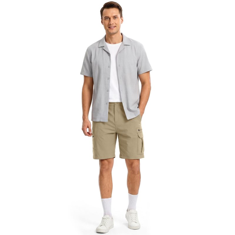 Jessie Kidden Mens Outdoor Casual Expandable Waist Lightweight Water Resistant Quick Dry Fishing Hiking Shorts #6222-Khaki,34