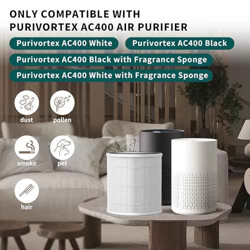 4 Packs AC400 Replacement Filter Compatible with Purivortex AC400 Air Cleaner Purifier, 3-in-1 Main Filters and Activated Carbon Filter, White