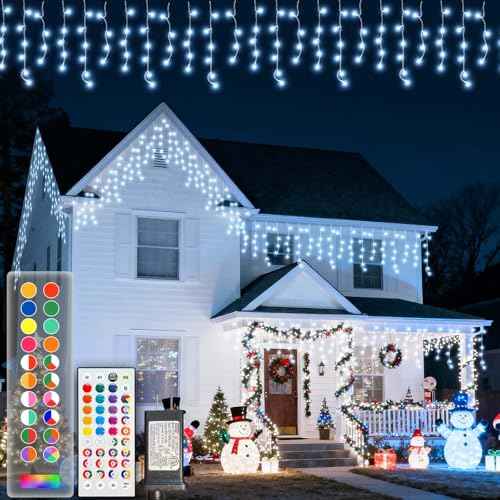 LitHome 58.2FT Color Changing Christmas Icicle Lights for Outside, 360 LED Icicle Lights Outdoor with Remote Plug in, Cool White Christmas Icicle Light Indoor Connectable for Xmas Holiday Roof Decor