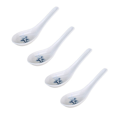 JapanBargain 2323x4, Set of 4 Asian Japanese Chinese Wonton Soba Rice Pho Ramen Noodle Soup Spoons, White/Blue