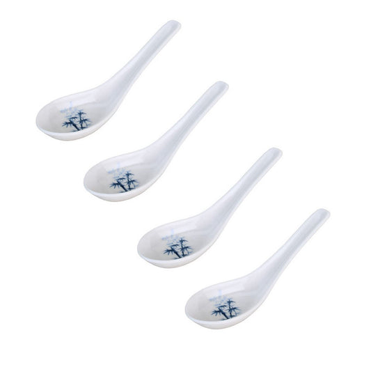 JapanBargain 2323x4, Set of 4 Asian Japanese Chinese Wonton Soba Rice Pho Ramen Noodle Soup Spoons, White/Blue