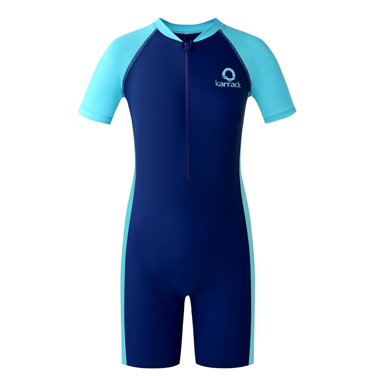 karrack Girls and Boys One Piece Rash Guard Swimsuit Kid Water Sport Short Swimsuit UPF 50+ Sun Protection Bathing Suits (Size 2-3Years) Blue
