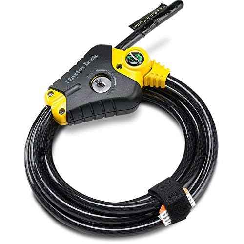 Master Lock Black and Yellow Python Cable Lock with Key, Outdoor Lock for Bikes, Trail Cameras, and Other Equipment, 6 Foot Long x 3/8-Inch Diameter, 8413DPF