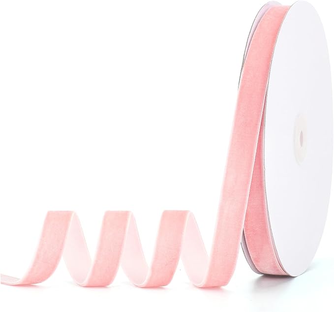 Light Pink Velvet Ribbon 5/8" x 20Yd,Great for Gift Wrapping,Hair Bows Making, Wreaths,Wedding and Christmas Party Decoration(Light Pink 5/8")